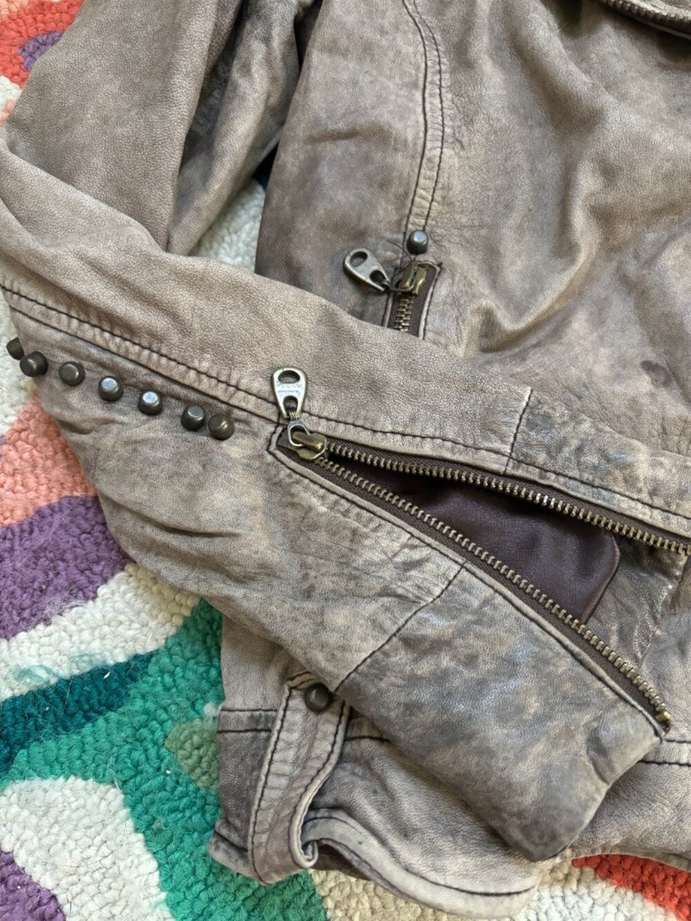 Doma Taupe Distressed Leather Moto Jacket - Picture 2 of 10